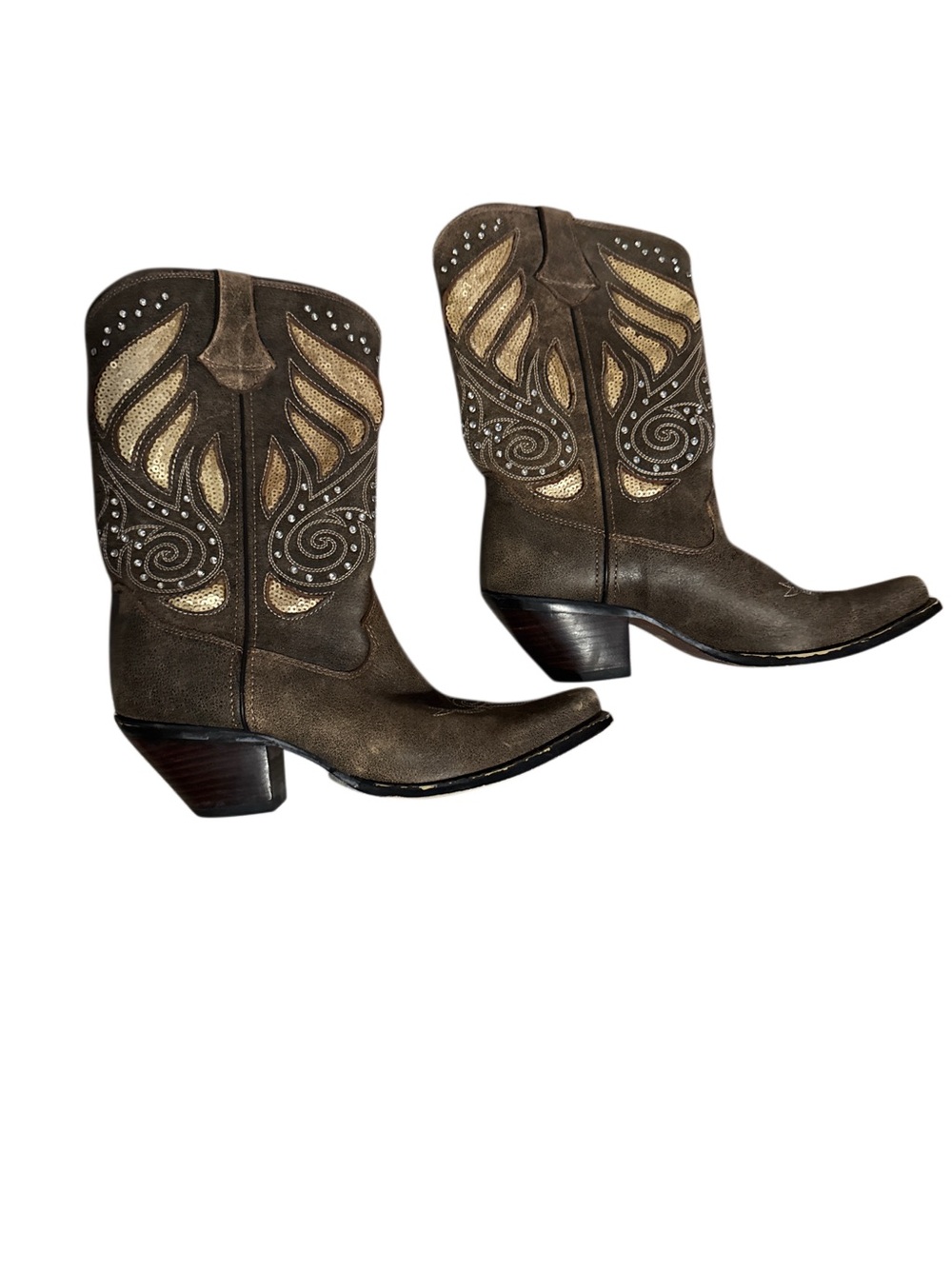 Durango Brown Western Embellished Mid-Calf Cowboy Boots, 8